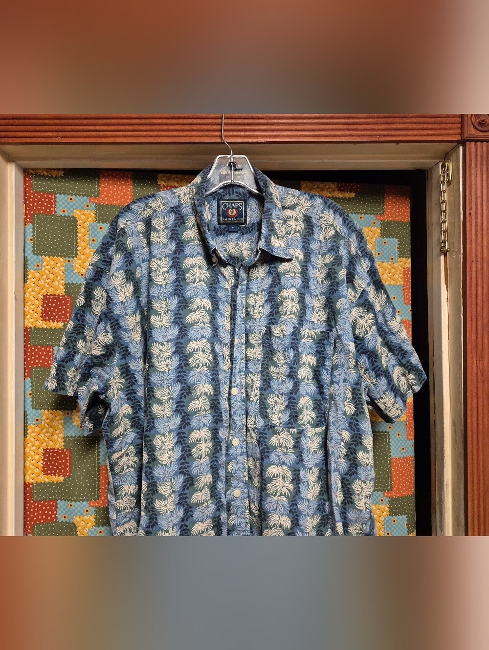 Chaps By Ralph Lauren Blue Floral Short-Sleeve Button-Down Shirt